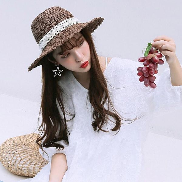 

outdoor hats women straw hat cap foldable fashion wide brim breathable for summer beach smn88, Black;white