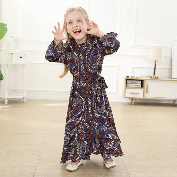 

eid mubarak girls kaftan abaya dubai turkey hijab muslim dress islam clothing abayas for kids robe musulman children dresses, Red