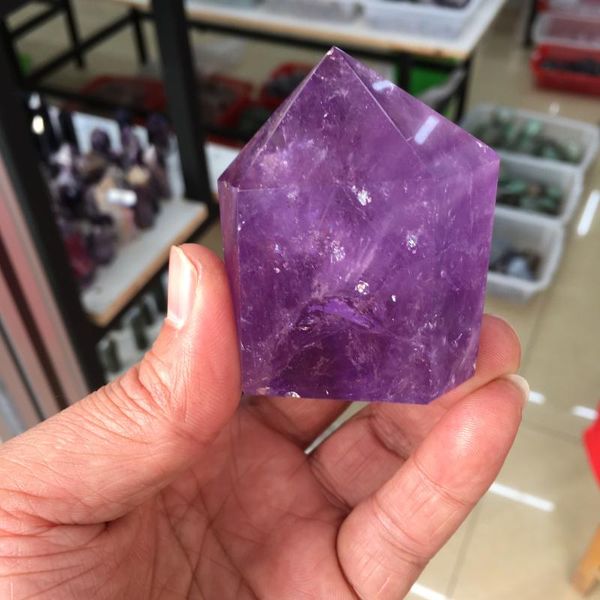 

decorative objects & figurines natural purple crystal pillar single spike polished healing energy stone reiki decoration