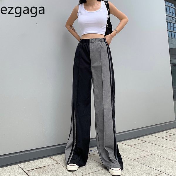 

ezgaga casual sweatpants women patchwork straight loose skinny high waist long trousers fashion wide leg pants female all-match 210430, Black;white