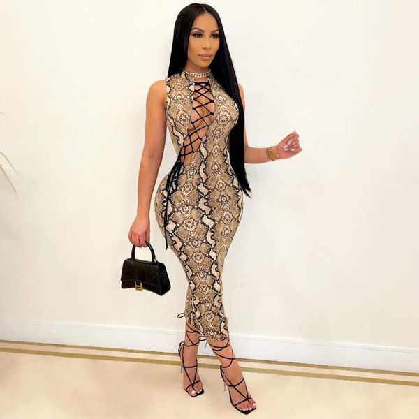 

casual dresses summer sleeveless printing women's one-piece dress hollow out tight fitting bandage noe-piece longuette, Black;gray