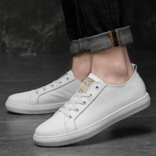 

dress shoes 2021 male casual sport outdoor sneaker genuine leather sneakers fashion men's breathable lace-up flats e7ox, Black