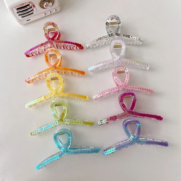 

woman girls sequin transparent hair claws clamps hairpins 2021 fashion vintage hair accessories barrettes, Slivery;white