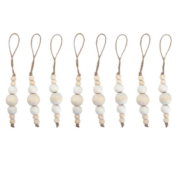 

napkin rings 8pcs wooden bead tassel ring buckle for decor (beige)