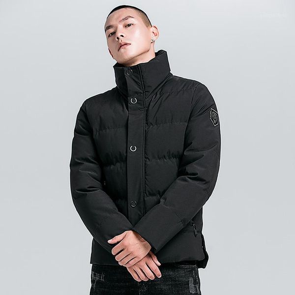 

men's down & parkas custom logo winter jacket the stand-up collar keeps warm, simple and casual, pure color zipper short coat, Black