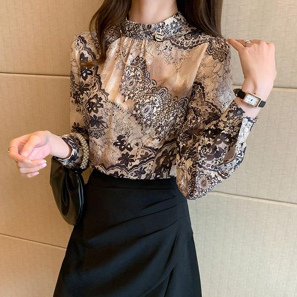 

women's blouses & shirts 2021 fall elegant vintage long sleeve blouse women casual print ladies office lady, White