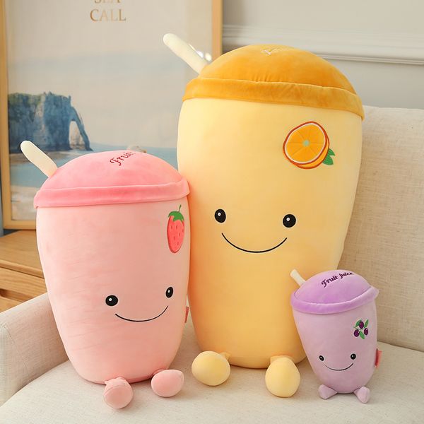 

25cm Cute Fruit Juice Cup Shaped Pillow Peluches Toys Stuffed Soft Plush Bubble Tea Pillow Toys for Kids Girls Birthday Gifts, Pink strawberry