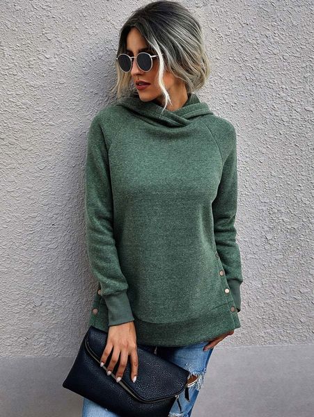 

solid raglan sleeve button detail hoodie u6mc#, White;black