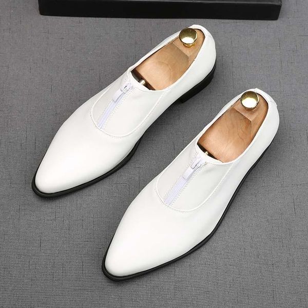 

dress shoes 2021 white men's formal designer zipper office sapato social masculino party business prom footwear heren schoenen, Black