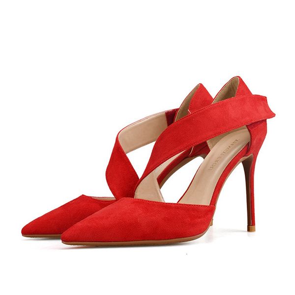 

sandals women pumps thin heels shoes kid suede leather high pointed toe fashion wedding summer female h0041 yvf4, Black