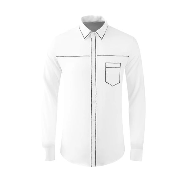 Moda Siyah Beyaz Erkek Gömlek Lüks Uzun Kollu Pullu Nakış Rahat Erkek Elbise Gömlek Moda Slim Fit Parti Adam Gömlek