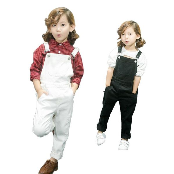 

girl children 2021 kids jeans fashion all-match suspender trousers solid color rompers 3-7t casual straight-leg, Blue