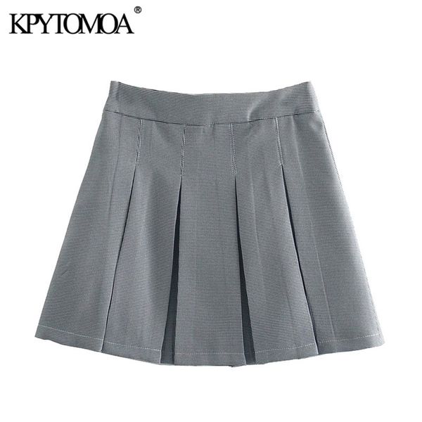 

women chic fashion houndstooth pleated mini skirt high waist side zipper female skirts mujer 210420, Black