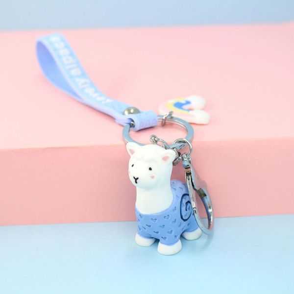 

car keychain sile cartoon doll schoolbag leather rope key chain small gift lovely alpaca key chain pendant, Silver