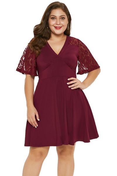 

factoryc88x short 2019 lace summer sleeve large swing v-neck dress, White;black
