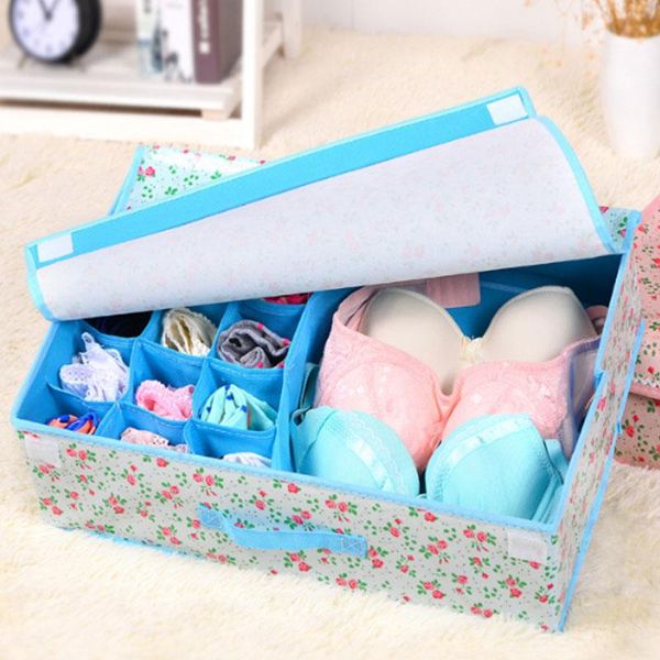 

storage drawers household organizer 16 grids cherry coated waterproof underwear box with cover bra underpants socks