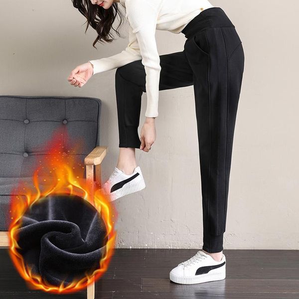 

women's pants & capris joggers women plus size thick warm winter sweatpants outwear gem velet on fleece female trousers sport casual su, Black;white