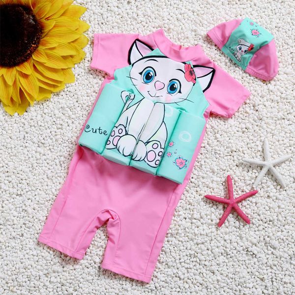 

children swimwear girl&boy swim one-piece suit detachable floating swimsuit kids zipper life vest buofancy swimming caps