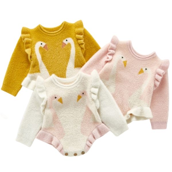 

knit autumn winter born baby girl long sleeves little swan rompers 210417, Blue