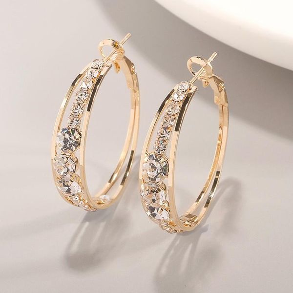 

hoop & huggie huitan hyperbole big circle earrings women hip hop style party personality accessories with shiny cz stone trendy jewelry, Golden;silver
