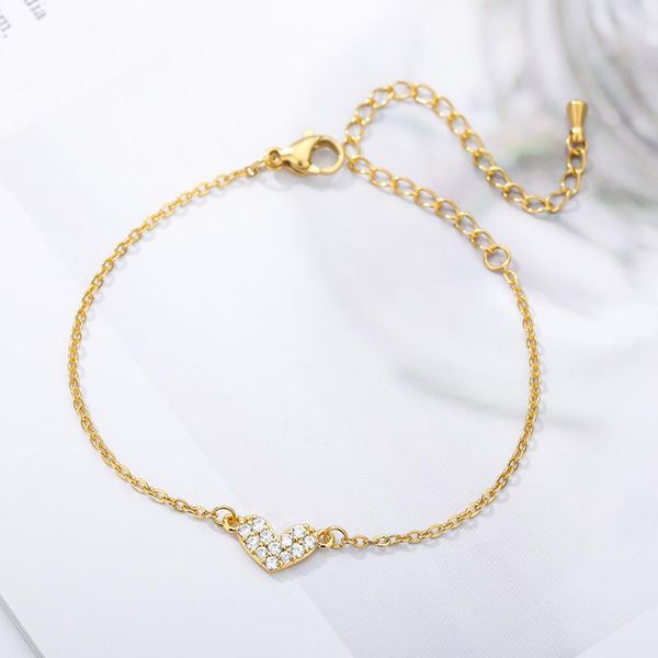 Braccialetti con ciondoli Semplicità Donna Piccolo cuore d'amore Braccialetto fortunato Oro argento Colore Acciaio inossidabile Regolabile Moda all'ingrosso