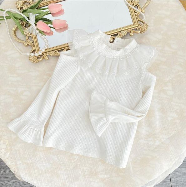 

korea style girls ruffles t-shirt cotton spring full sleeve fashion 4-9t a643 t-shirts, Blue