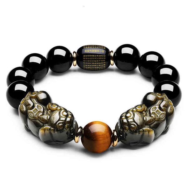 

chinese style products natural obsidian double hook bracelet for tune transfer buddha beads, picchu tiger eye stone, color stone men and wom