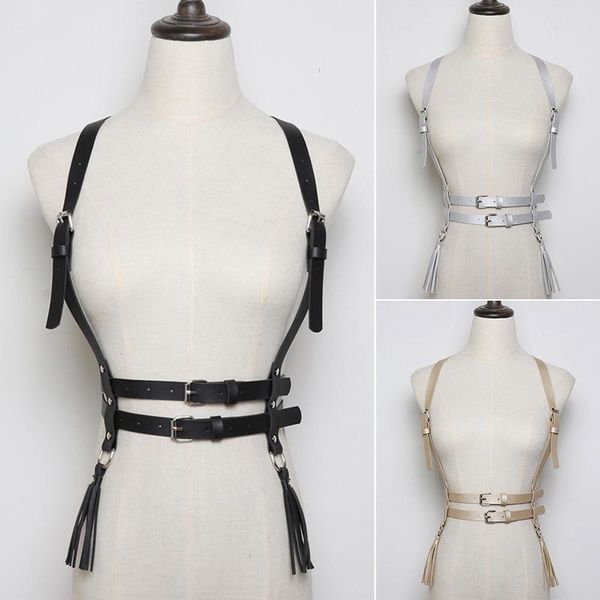 

harness body bondage girdle tassels decorative suspenders straps slimming leather belt retro waist seal belts, Black;brown