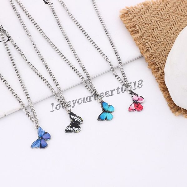 

fashion new purple blue butterfly pendant necklace for women trendy simple pendant dangle clavicle chain jewelry party gifts, Silver