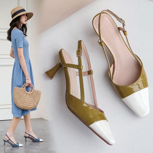 

dress shoes est slingbacks women 2021 summer high heels pumps for buckle genuine leather party woman, Black