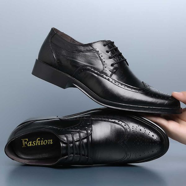 

wholesale classic luxury men's leather flat shoes spring and autumn all-match business for male suits british casual middle-aged dad ox, Black