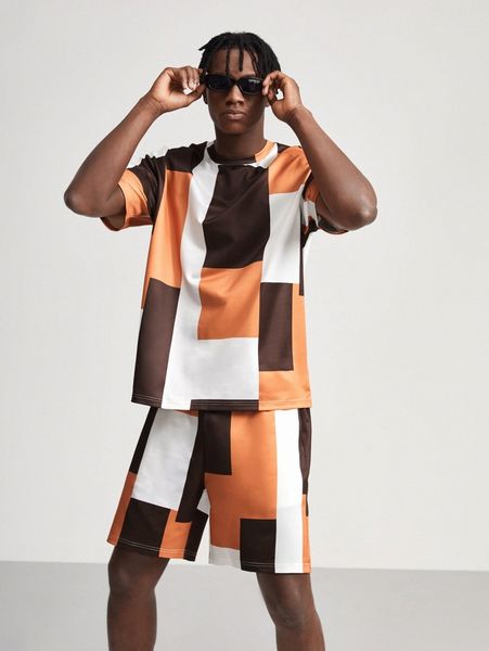 

men color block tee & shorts x5wn#, Gray