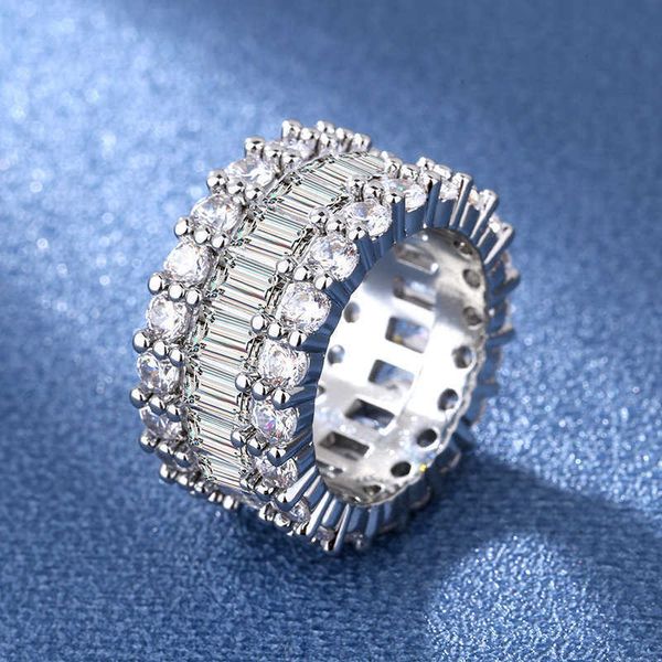 

new fashion exaggerated women's three rows of diamond wedding single rings women's fashion inlaid aaa zircon factory limited best, Golden;silver