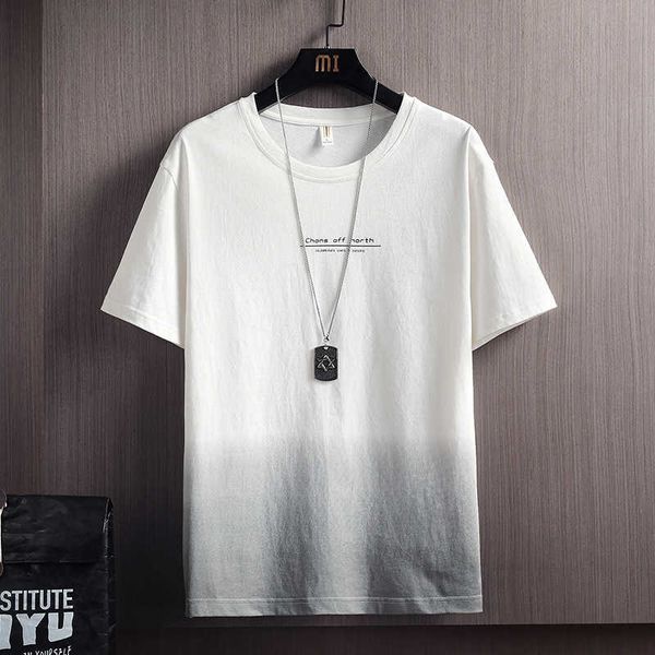 

short 2021 summer sleeve t-shirt men's ice loose 5 / 5 medium gradual change t-shirt half top, White;black