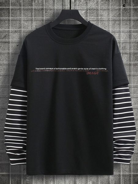 

men slogan graphic striped 2 in 1 tee y7rr#, White;black