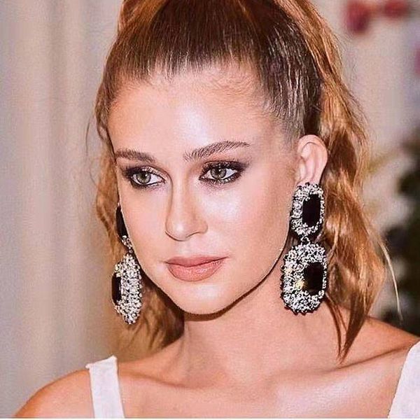 

s2259 fashion jewelry dangle geometric earrings glass diamond rhinstone earring, Silver