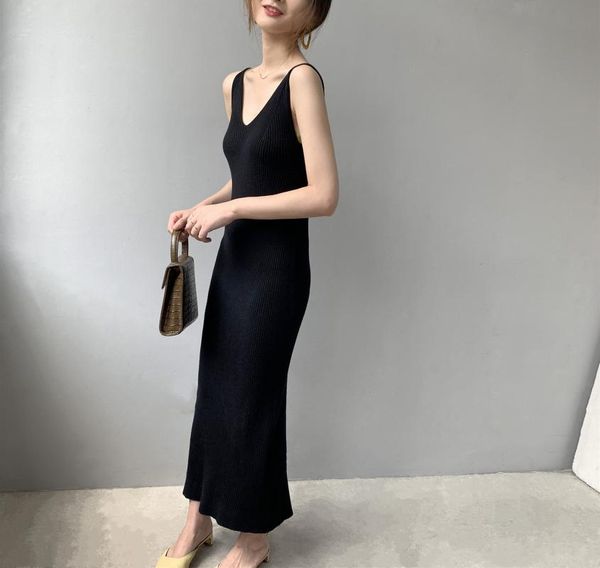 

casual dresses women's 2021 thin temperament sling dress, Black;gray