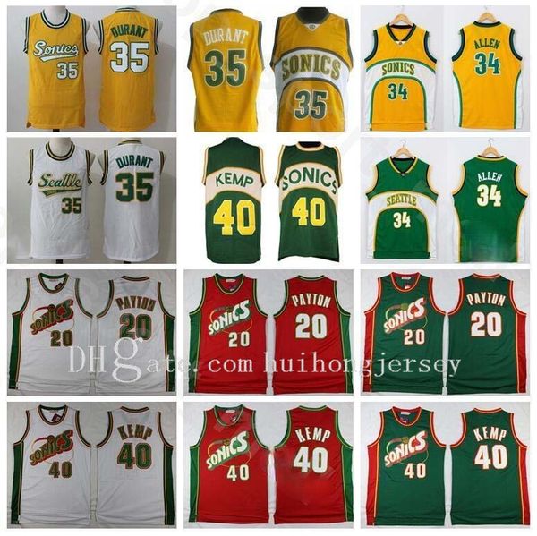 

men basketball shawn kemp jerseys gary payton kevin durant ray allen stitched green yellow white red home away breathable good quality, Black;red