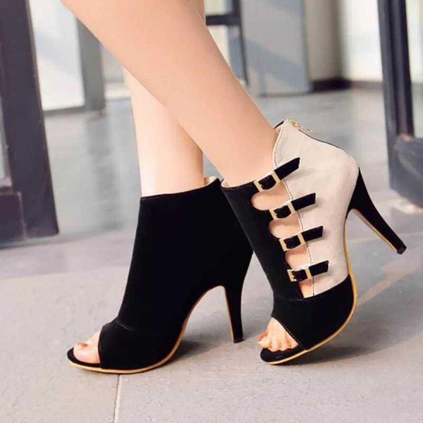 

dress shoes thin high heels women pumps comfortable plus size ladies flock peep toe fashion female office lady zipper., Black
