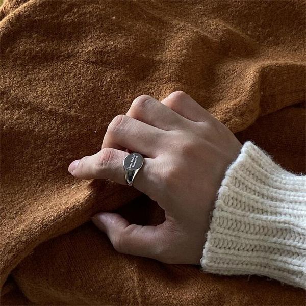 

wedding rings genuine 925 sterling silver smooth round letter for women minimalist fashion open ring valentine's day gift, Slivery;golden