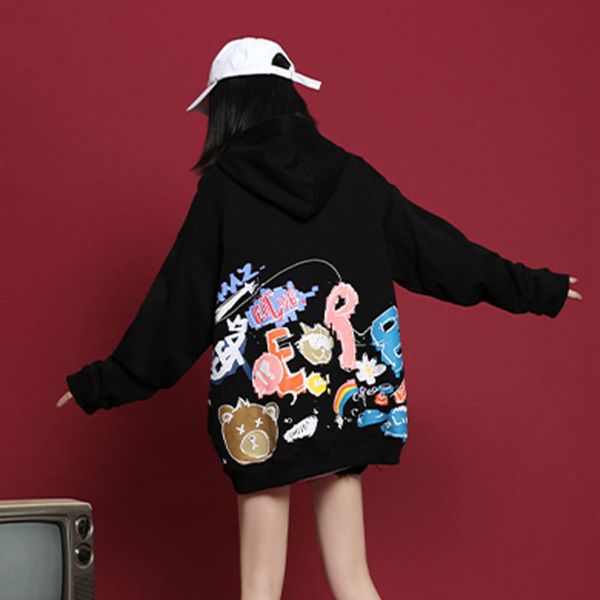 

spring and autumn women's loose couple's fried street coat thin, Black