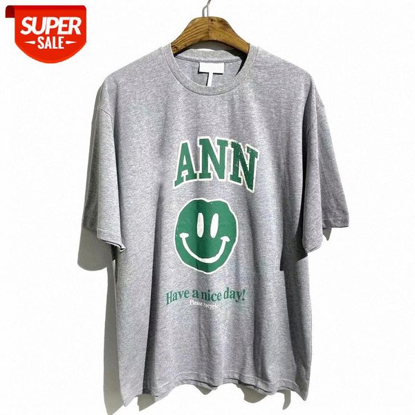 

order gan ni letter smiley face print simple and versatile cotton short-sleeved t-shirt for men women #bh0x, White;black