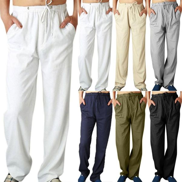 

men's pants men straight leg loose long bottoms drawstring joggers gym casual fashion, Black
