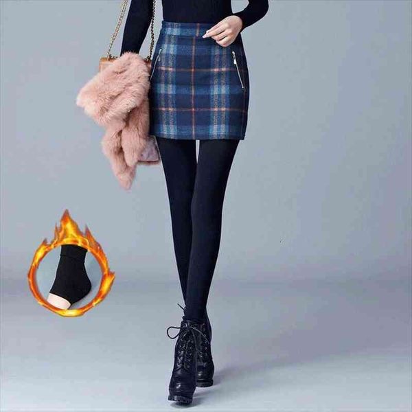 

women autumn winter fleece warm skinny pants plus velvet skirt long trousers fake two piece trouser thicken leggings e122, Black;white