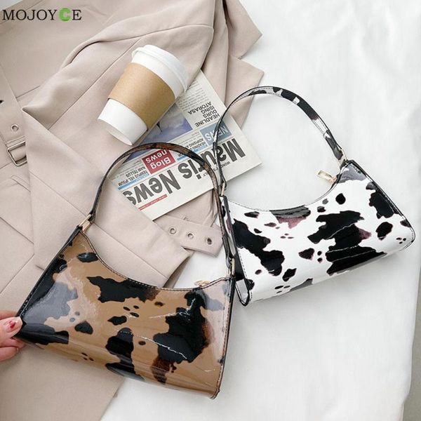 

fashion women cow pattern printing patent pu leather shoulder underarm bag casual ladies handle hobos handbags small purse cross body