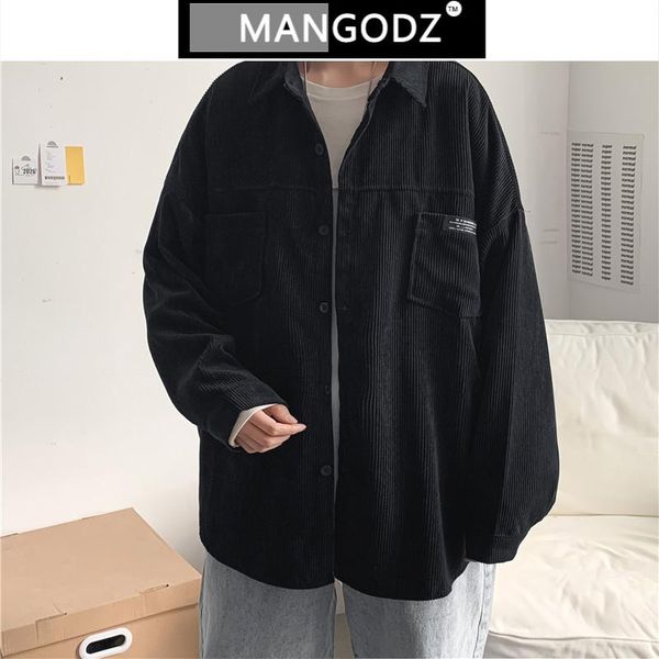

corduroy shirt men 2021 autumn winter casual long sleeve vintage oversized male shirts japanese hip hop streetwear men's, White;black