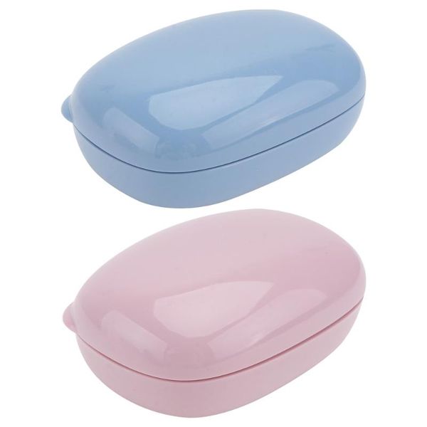 

soap dishes 2pcs portable travel box with lid bathroom drain holder blue