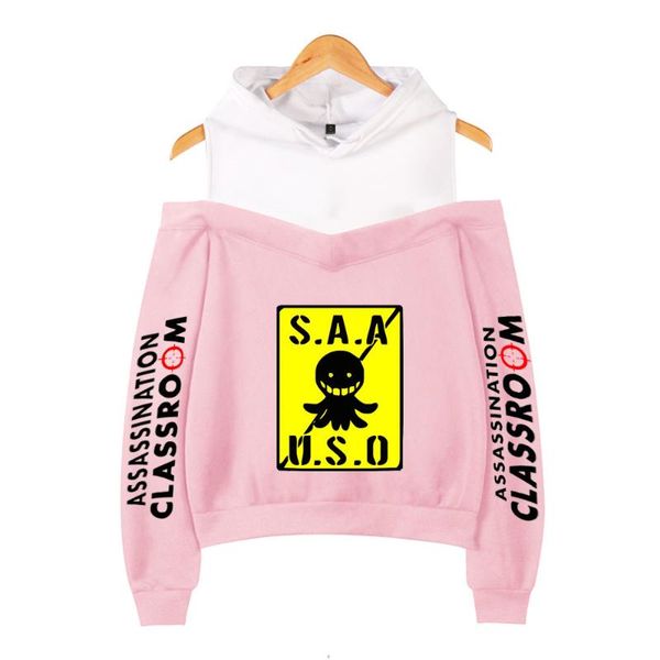 

women's hoodies & sweatshirts assassination classroom off-shoulder cartoon animation wear autumn/winter leisure pullovers, Black