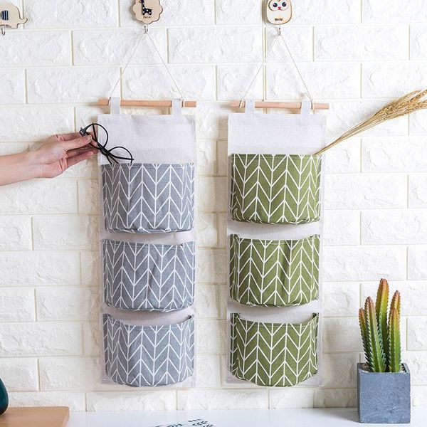 

pockets hanging storage bag wall mounted wardrobe sundries container fabric cotton cloth pouch organizer boxes & bins