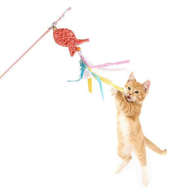 

cat toys legendog 1pc colorful teaser wand rattan fish shape decor play toy kitten for pet supplies favors